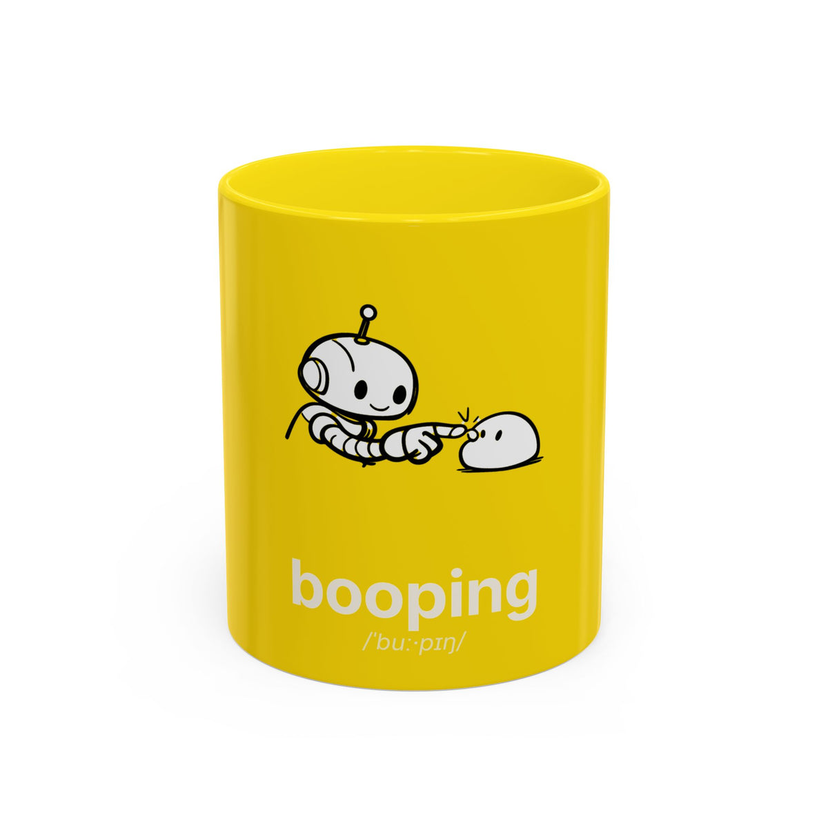 Booping Robot Yellow Coffee Mug — Cute Robot Boop Graphic (11/15 oz)