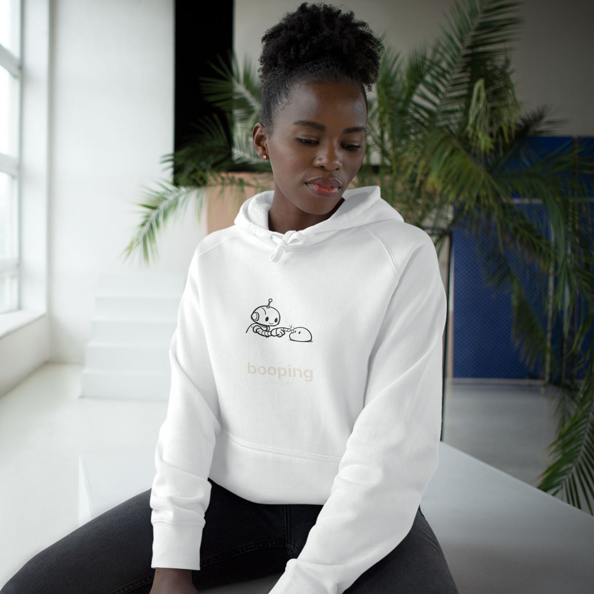 Booping Forest Green Hoodie — Cute Robot Boop Graphic
