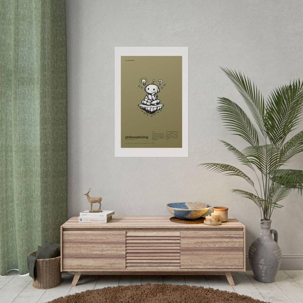Philosophizing Claudizm Poster — Funny Thinking Robot Wall Art