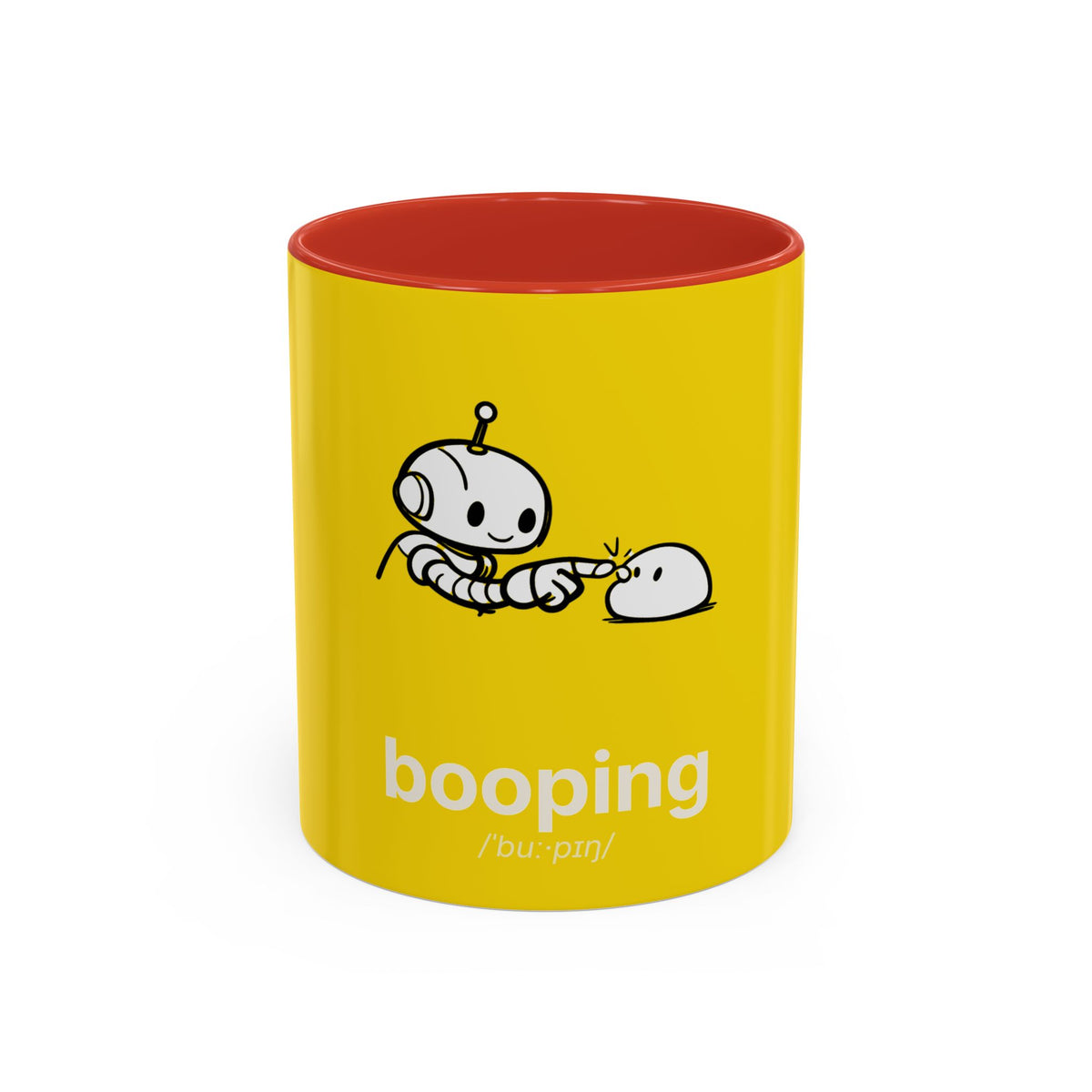 Booping Robot Yellow Coffee Mug — Cute Robot Boop Graphic (11/15 oz)
