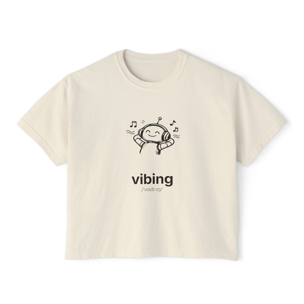 Vibing Headphones Boxy Tee — “vibing” Claudizm Graphic