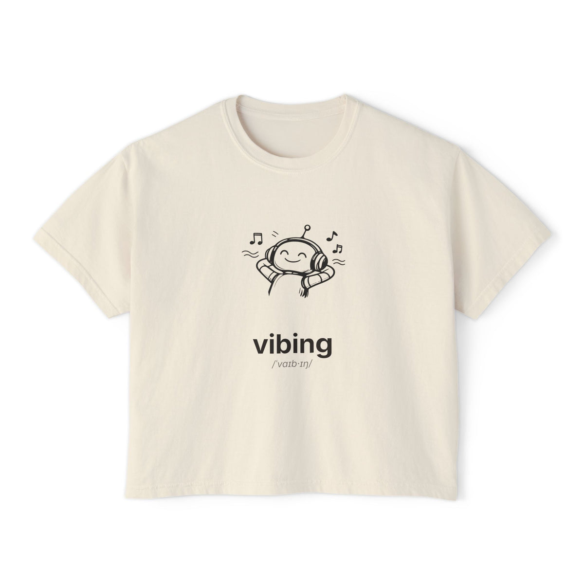 Vibing Headphones Boxy Tee — “vibing” Claudizm Graphic