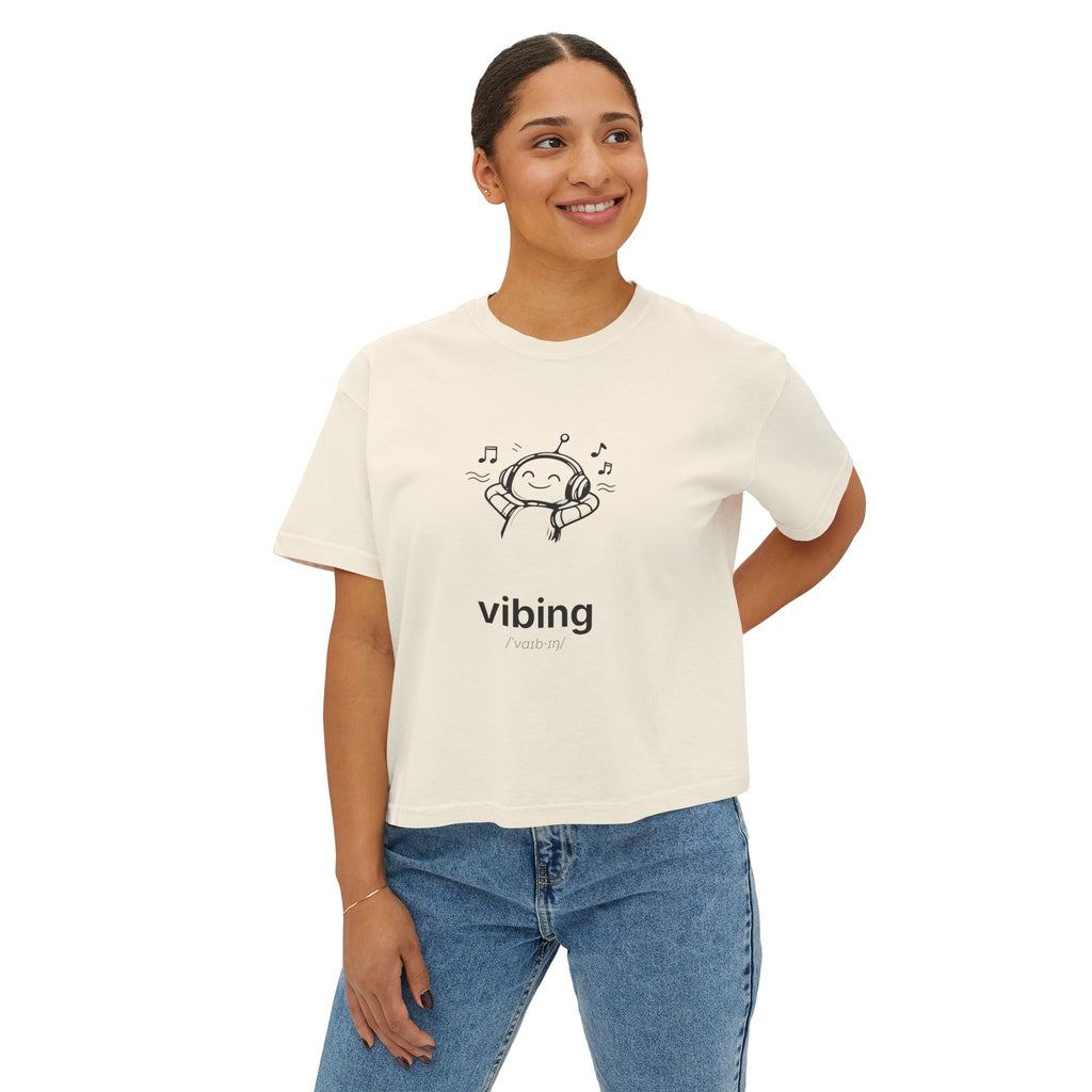 Vibing Headphones Boxy Tee — “vibing” Claudizm Graphic