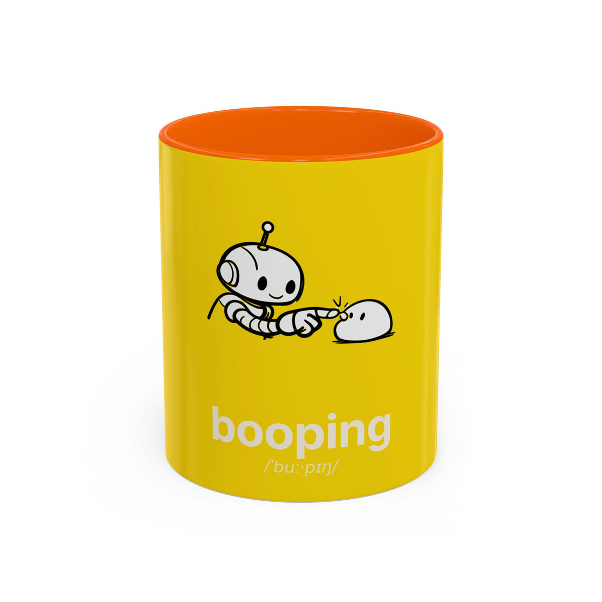 Booping Robot Yellow Coffee Mug — Cute Robot Boop Graphic (11/15 oz)