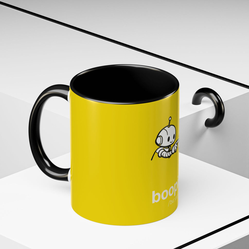 Booping Robot Yellow Coffee Mug — Cute Robot Boop Graphic (11/15 oz)