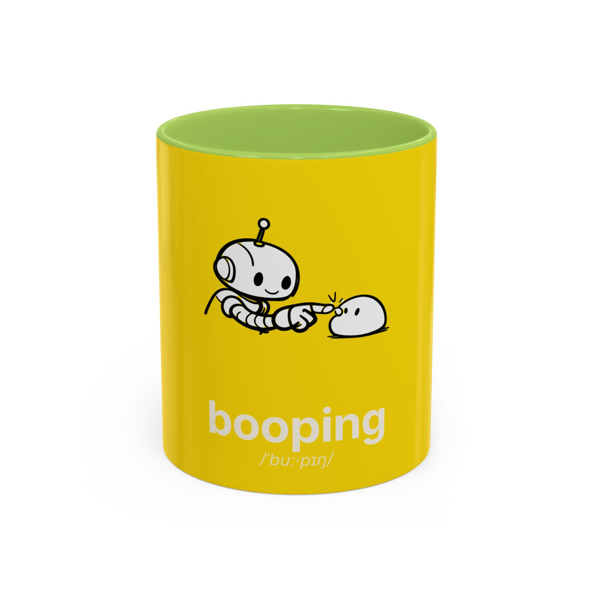 Booping Robot Yellow Coffee Mug — Cute Robot Boop Graphic (11/15 oz)