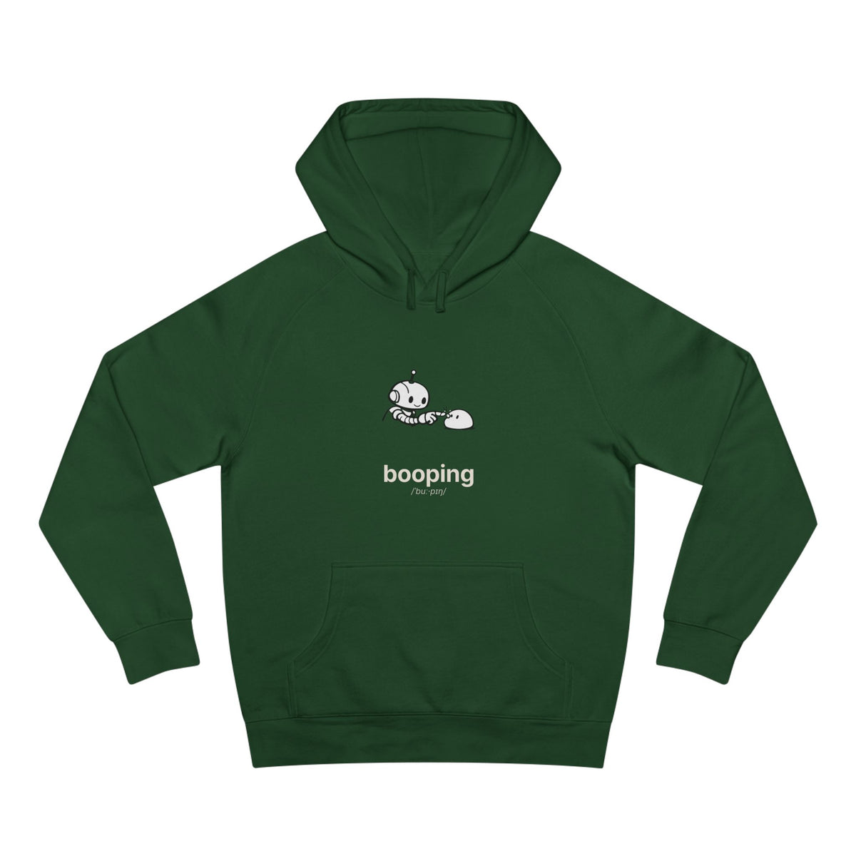 Booping Forest Green Hoodie — Cute Robot Boop Graphic