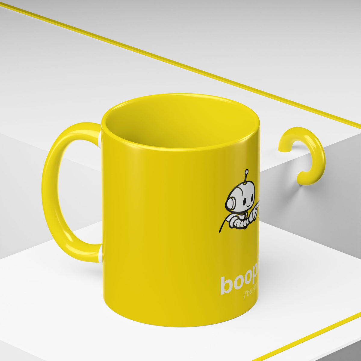 Booping Robot Yellow Coffee Mug — Cute Robot Boop Graphic (11/15 oz)