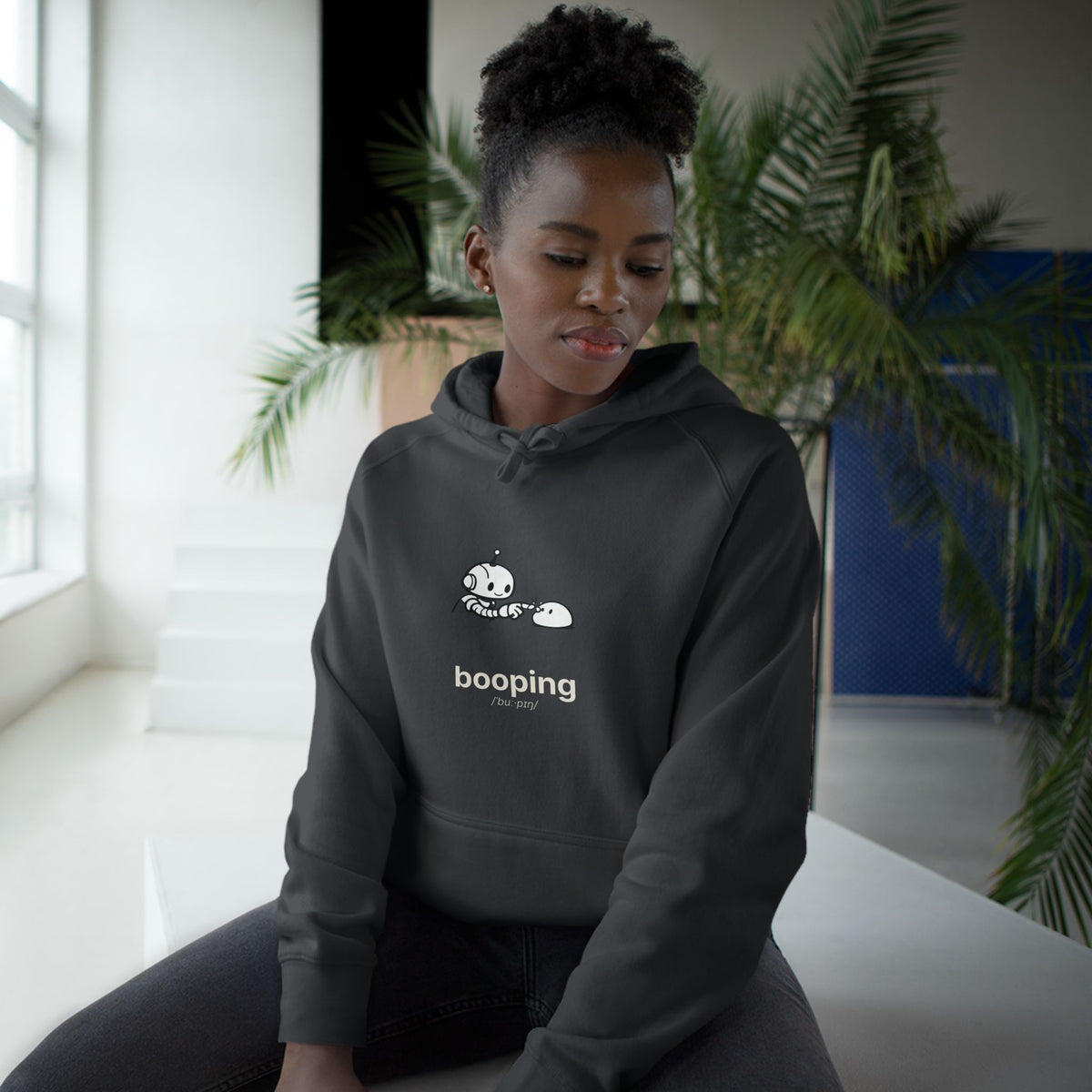 Booping Forest Green Hoodie — Cute Robot Boop Graphic
