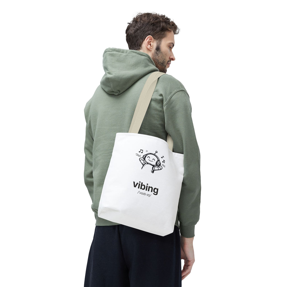 Vibing Tote Bag — Cute Music Headphones Illustration