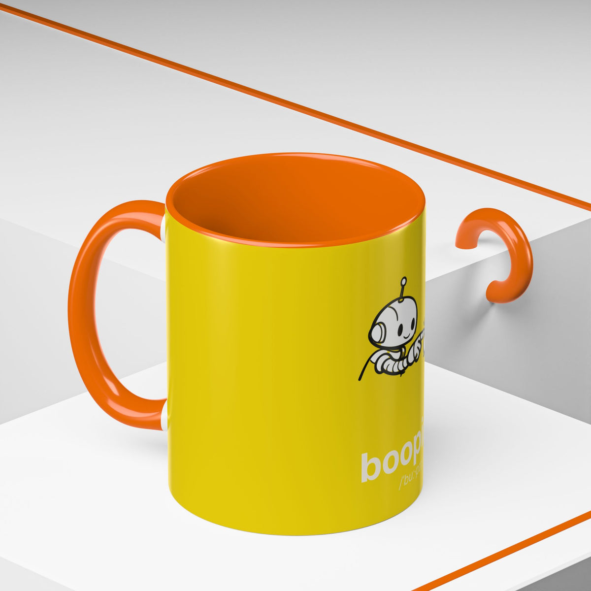Booping Robot Yellow Coffee Mug — Cute Robot Boop Graphic (11/15 oz)
