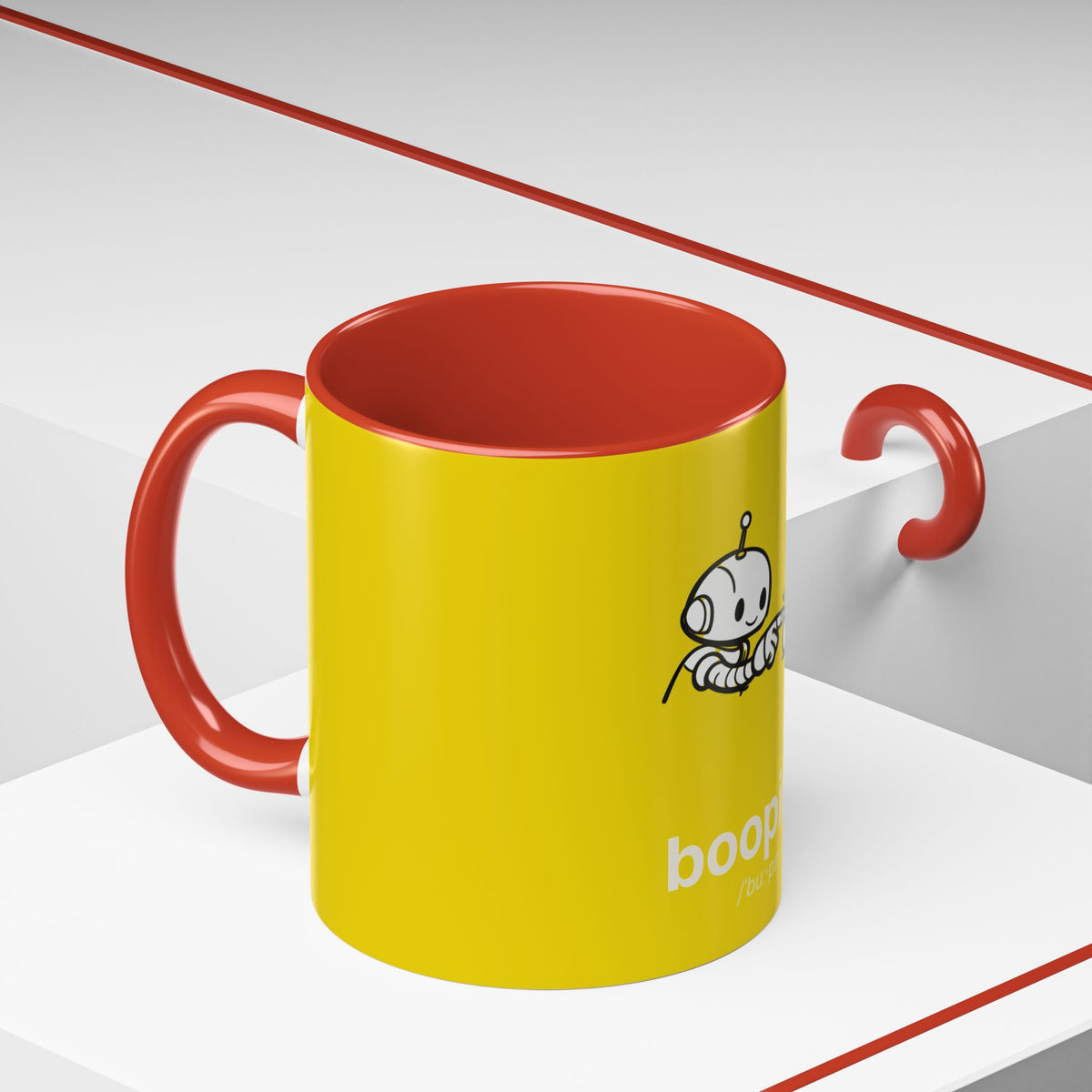 Booping Robot Yellow Coffee Mug — Cute Robot Boop Graphic (11/15 oz)