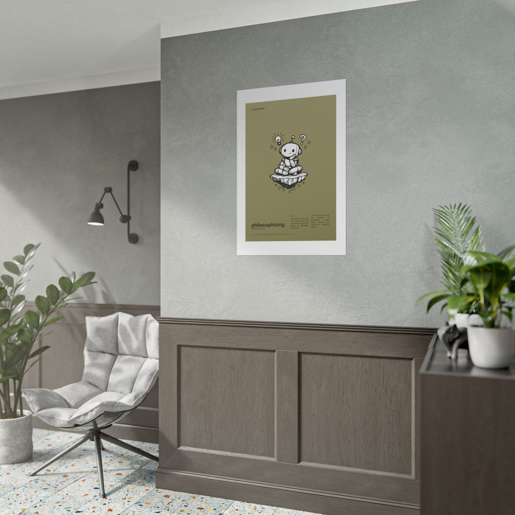 Philosophizing Claudizm Poster — Funny Thinking Robot Wall Art